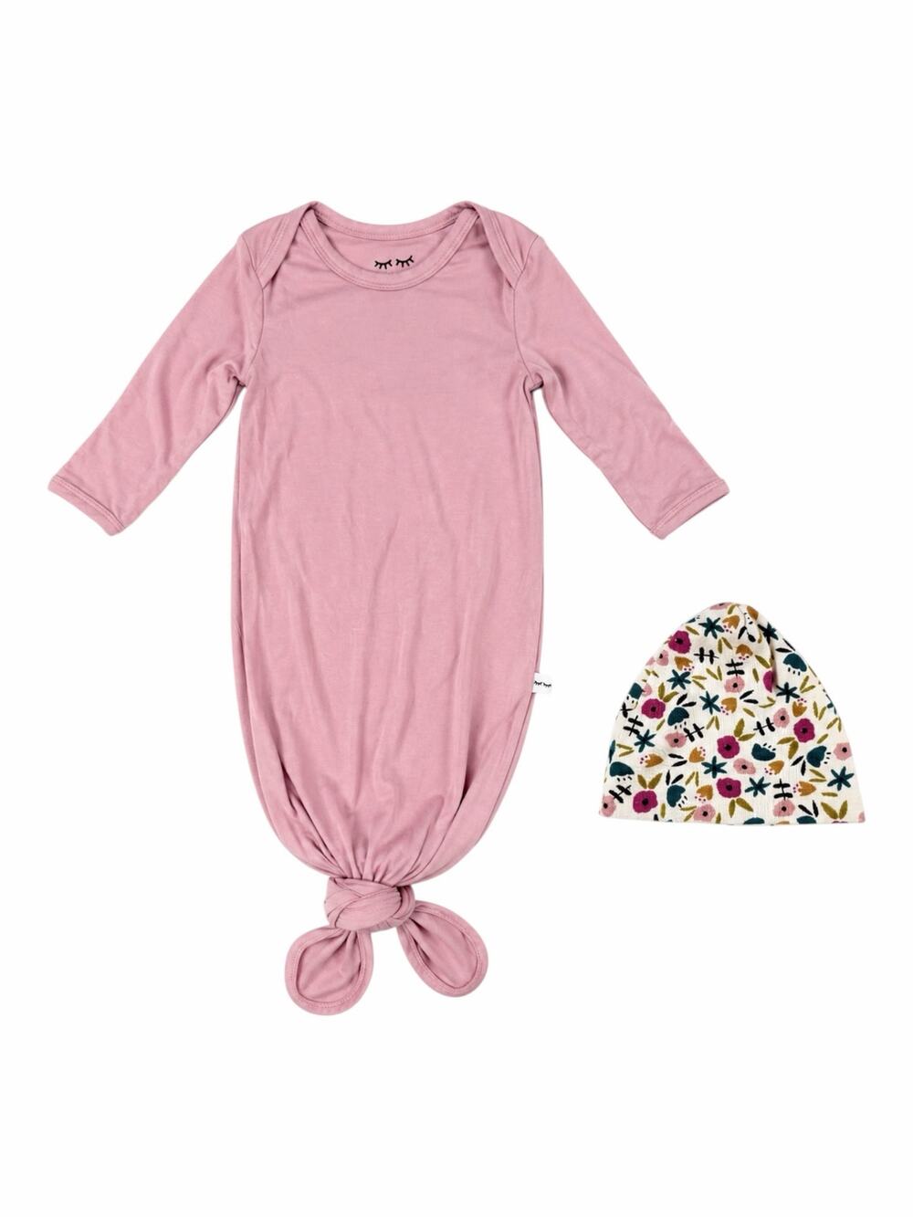 Little Sleepies Bamboo Knotted Gown Pink Newborn + Childhoods Floral Hat Newborn
